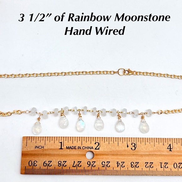 Rainbow Moonstone or Labradorite Briolette & Rondelle Necklace on Chains NWT - Picture 10 of 11